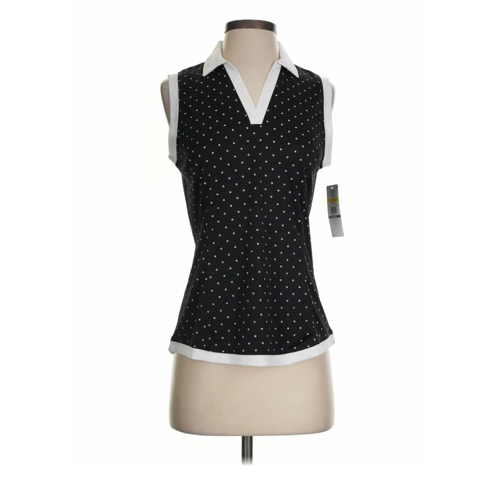 Ben Hogan Womens Sleeveless Golf Polo Shirt Black White Polka Dot Size Small NWT
